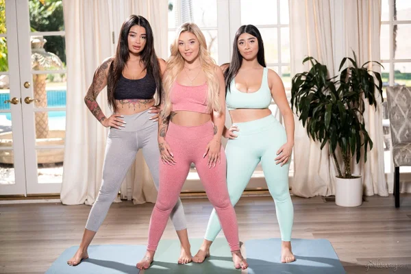 Three big bottomed females do yoga in their workout clothes  - Ass, Arab, Latina, Yoga, Yoga Pants, Tattoo, Threesome, Lesbian, Reality, Teen  - Photo 14