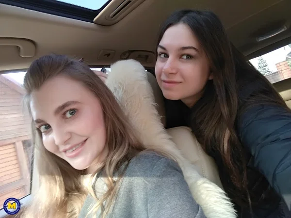 Long haired European lovers take a selfie in the car before lesbian sex action  - Selfie, Outdoor, Lesbian, Teen, Reality, Clothed, European, Amateur, Cute  - Photo 1