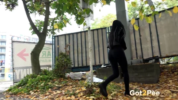 Brunette girl Shalina Shine takes a badly needed pee on leaves in public  - Pissing, Public, Outdoor, Ass, Panties, Brunette, PAWG, Babe, Beautiful, Solo  - Photo 3