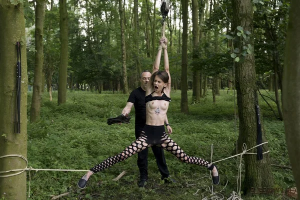 Slim female is doused with a bucket of water after a day of being tied up  - Bondage, Skinny, Outdoor, BDSM, Teen, Pantyhose, Flexible, Cute, Brunette, Legs  - Photo 4