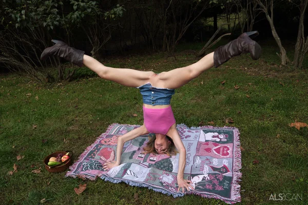 Amateur teen Addee Kate does a handstand before toying her pussy in the yard  - Pussy, Amateur, Outdoor, Spreading, Teen, Shaved, Ass, Legs, Boots, Skirt  - Photo 2