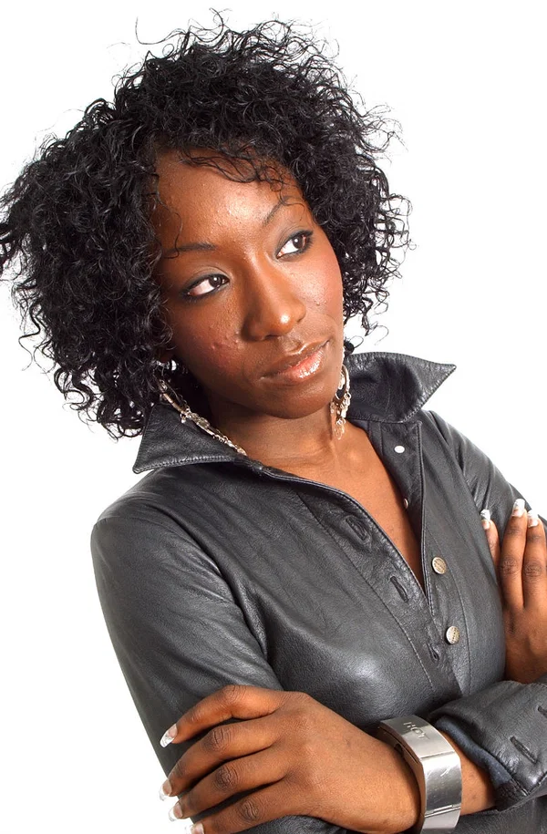 Ebony amateur Edselline sports curly hair during a safe for work shoot  - Ebony, African, Leather, Black, Clothed, Bikini, Jeans, Solo, Amateur, Brunette  - Photo 6