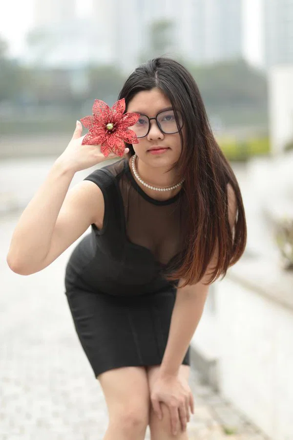 Smoking hot Asian babe Natalia posing in her tight black dress outside  - Asian, Glasses, Skirt, Clothed, Outdoor, Amateur, Babe, Beautiful, Solo, Brunette  - Photo 1
