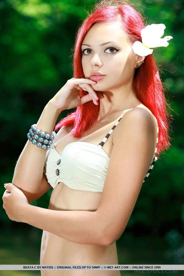 Hot redhead Beata C posing naked in the woods baring perky tits & bald vagina  - Teen, Outdoor, Redhead, Babe, European, Legs, Shaved, Big Tits, Pussy, Ass  - Photo 3