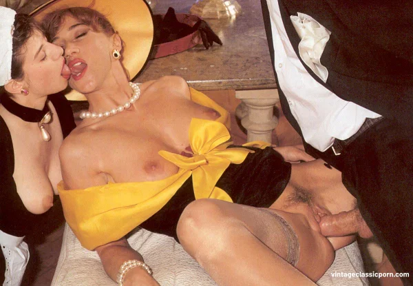 Vintage boss lady and her horny maid seduce a butler and get rammed hard  - Maid, Stockings, Hairy, Pussy, Spreading, Blowjob, Non Nude, Vintage  - Photo 8