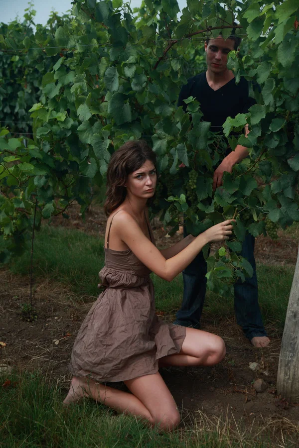 Young couple get each other bare naked while having sex between rows of grapes  - Outdoor, Cumshot, Hardcore, Kissing, Reality, Pussy, Ass Fucking, Doggy Style, Tiny Tits, Shaved  - Photo 1