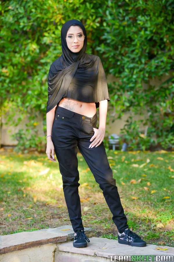 Hot Arab Angel Del Rey shows petite ass & hairy muff in outdoor striptease  - Hairy, Brunette, Glasses, Latina, Skinny, Spreading, Outdoor, Non Nude, Pussy  - Photo 1