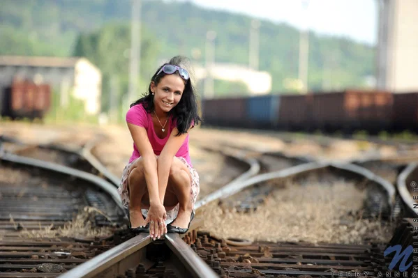 Dark-haired teen Terry Anne exposes herself in a railway yard  - Babe, Outdoor, Teen, Ass, Masturbation, Czech, Skirt, Spreading, Glasses, Tiny Tits  - Photo 2