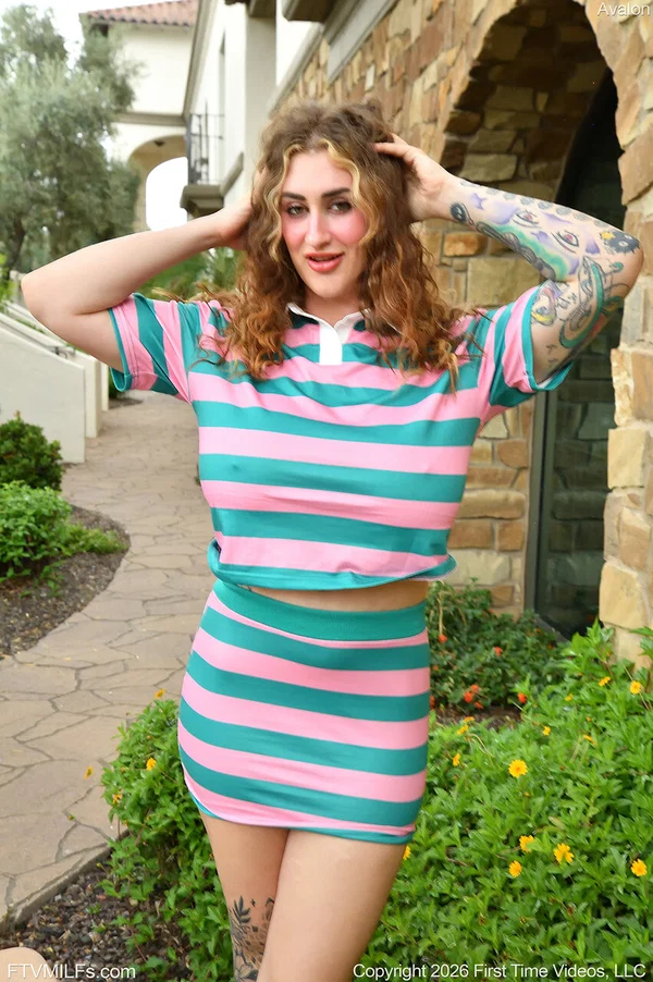 Busty tattooed MILF Avalon spreading hairy twat outdoors in sneakers  - Mature, MILF, Redhead, Big Tits, Hairy, Outdoor, Natural Tits, Upskirt, Skirt, Clothed  - Photo 5