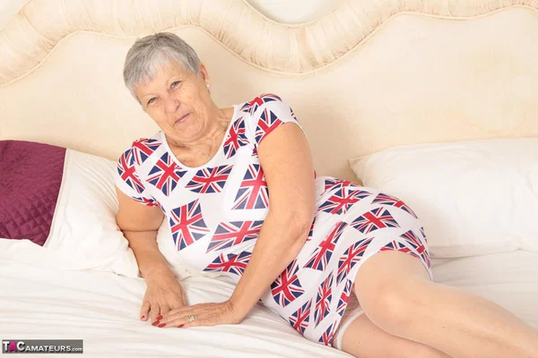 Old oma Savana hikes her dress up over lace panties and white bra  - Granny, BBW, Non Nude, Stockings, Amateur, Skirt, Blonde, Panties, Short Hair, Chubby  - Photo 12