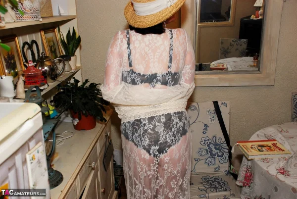 Older British lady Juicey Janey pulls out her big natural tits in a straw hat  - Mature, Lingerie, MILF, Amateur, Short Hair, Big Tits, Panties, British, Natural Tits, Close Up  - Photo 5