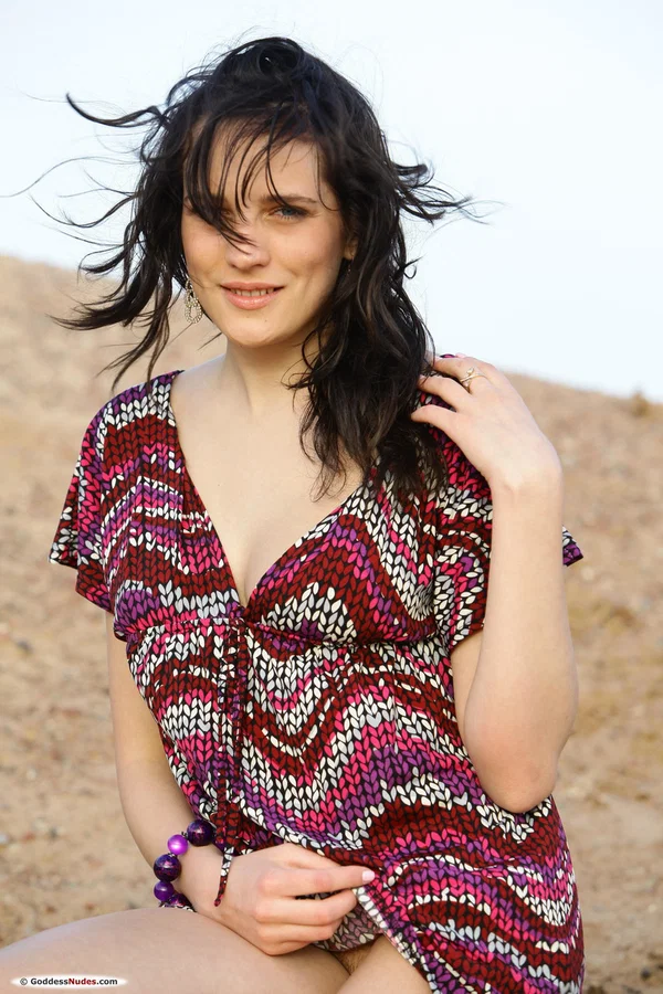 Brunette teen Sandra D gets naked on a pebbled beach while the wind blows  - Ukrainian, Teen, Cute, Glamour, Model, Brunette, Babe, Beautiful, Solo, White  - Photo 3