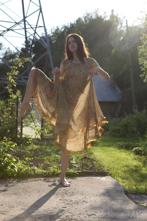 18 year old brunette Emma gets bare naked while gardening by a greenhouse  - Outdoor, Legs, Spreading, Skirt, Teen, Clothed, Tiny Tits, Upskirt, Glamour, Model  - Photo 7