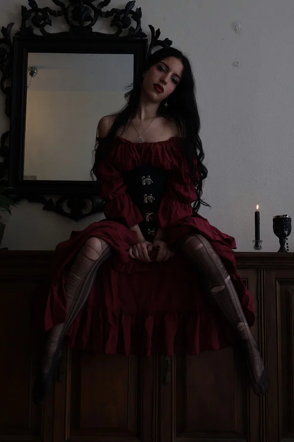 Goth girl Kore Fox blows out a candle before lighting one on her tongue  - Goth, Spanish, Fetish, Skirt, Close Up, Nipples, Pornstar, Skinny, Babe, Beautiful  - Photo 6