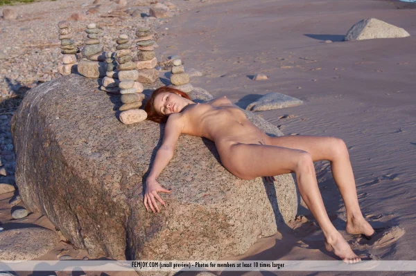 Natural redhead Leila gets totally naked after dry stacking rocks on a boulder  - Hairy, Redhead, Tiny Tits, Babe, Ass, Close Up, Pussy, PAWG, Solo, Beautiful  - Photo 2