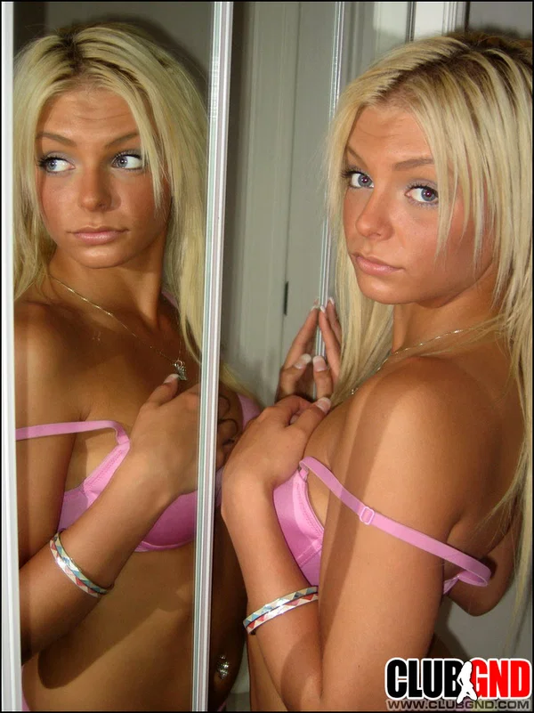 Hot blonde teen Alexis slips bra straps over her shoulders in cute panties  - Teen, Lingerie, Piercing, Big Tits, Amateur, Beautiful, PAWG, Ass, Tattoo, Legs  - Photo 11