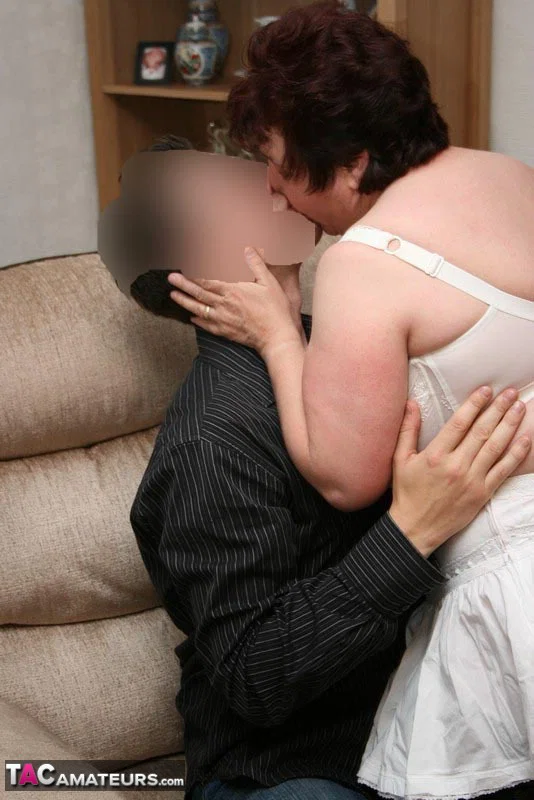 Thick older lady Kinky Carol uncups her large tits in front of man's face  - BBW, Mature, Skirt, Reality, Clothed, Amateur, Curvy, Chubby, Lingerie, Stockings  - Photo 12