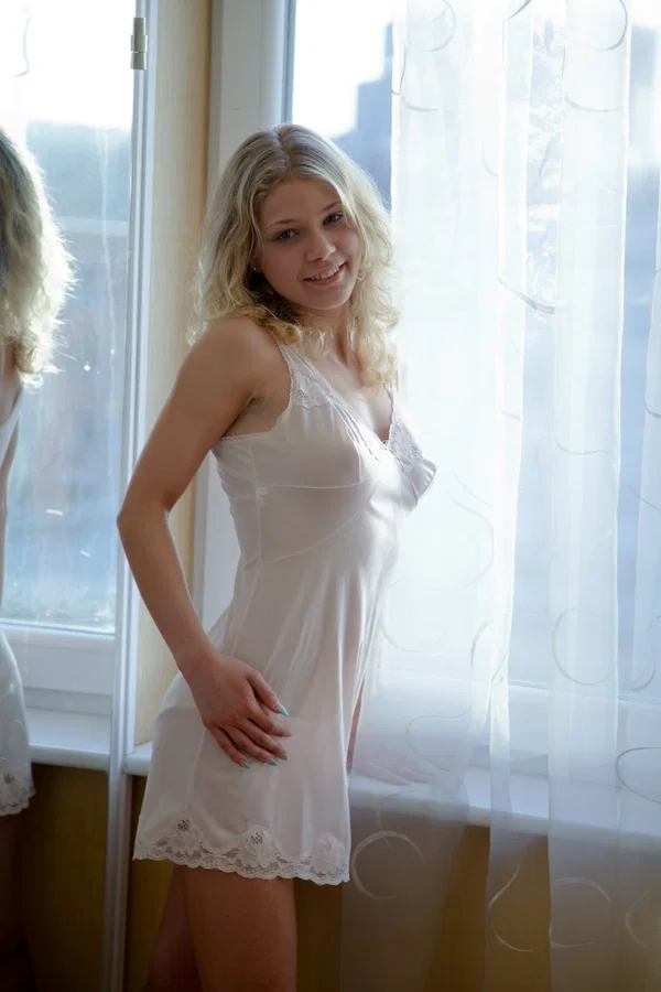 Cute amateur teen Valya exposes her wonderful big tits and poses in the window  - Lingerie, Teen, Pussy, Curly, Cute, Spreading, Beautiful, Big Tits, Ass, Blonde  - Photo 10