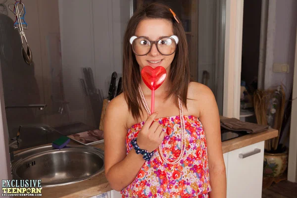 Young looking girl Varvara displays her nice pussy in thigh-high socks  - Socks, Amateur, Pussy, Teen, Cute, Kitchen, Close Up, Shaved, Ass, Tiny Tits  - Photo 1