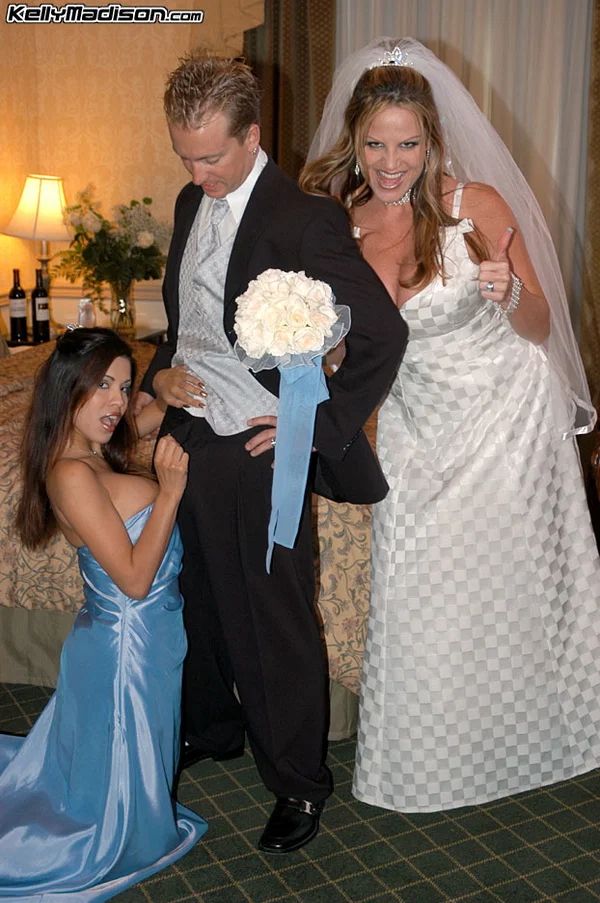 Newlywed Kelly Madison shares her husband with a hot young brunette bridesmaid  - Wedding, Groupsex, Cougar, Pretty, Stockings, MILF, Clothed, Skirt, Pornstar, Big Tits  - Photo 9