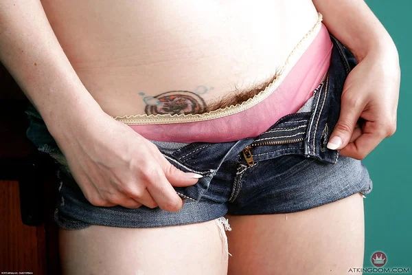 Mature solo model Tink removing denim shorts to expose hairy twat  - Mature, Hairy, Close Up, Ass, Shorts, Lingerie, Panties, Pussy, Big Tits, PAWG  - Photo 5