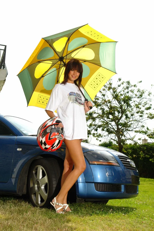 Naughty babe Mina flaunts her big tits and sexy body in front of a car  - Babe, Amateur, Shorts, Outdoor, Big Tits, Beautiful, Clothed, Ass, PAWG, Solo  - Photo 2