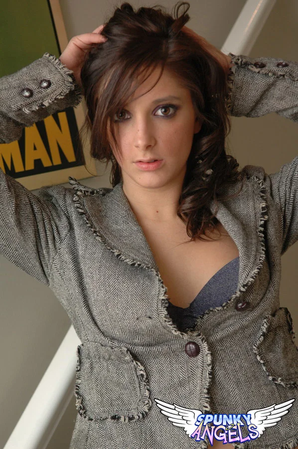 Teen first timer Melanie piles up her hair after baring firm breasts  - Teen, Beautiful, Amateur, Piercing, Skirt, Brunette, Babe, Panties, Clothed, Nipples  - Photo 2