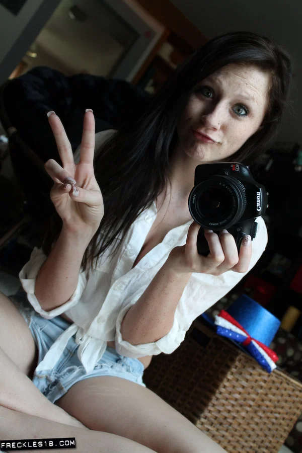 Cute teen Freckles 18 takes self shots in a mirror during SFW action  - Selfie, Teen, Amateur, Shorts, Big Tits, Clothed, Beautiful, Babe, Close Up, Natural Tits  - Photo 2