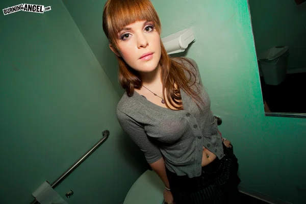 Sweet redhead Mariah Mars strips to knee socks for hot bathroom masturbation  - Fetish, Big Tits, Spreading, Non Nude, Pussy  - Photo 1