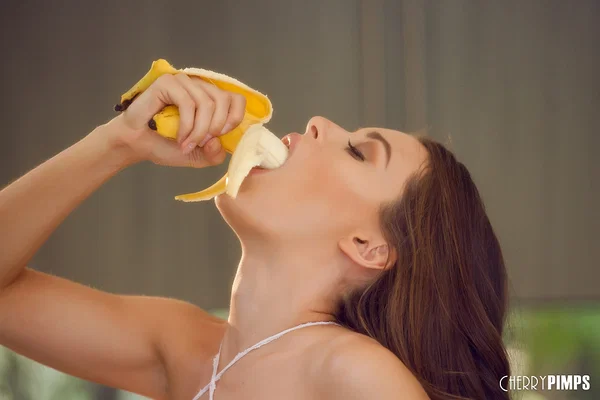 Teen girl Lana Rhoades eats a banana in skimpy lingerie and white stockings  - Teen, Pornstar, Pussy, Stockings, Close Up, Lingerie, Big Tits, Hairy, Spreading, Ass  - Photo 6