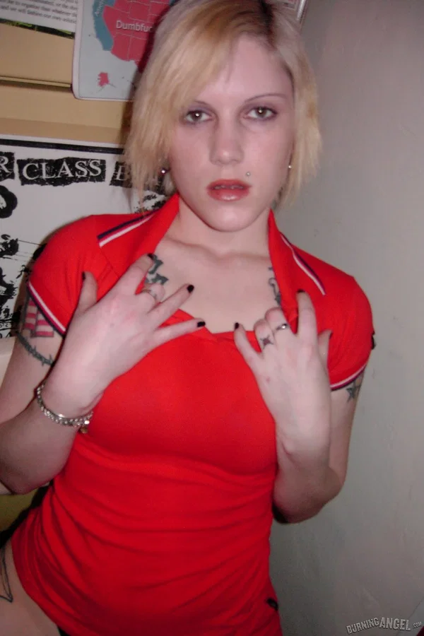 Sassy blonde fetish chick poses in skintight red dress flashing naked upskirt  - Fetish, Boots, Short Hair  - Photo 5