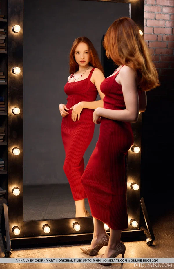 Redheaded teen Rinna Ly releases her hot body from a long red dress  - Redhead, Glamour, Teen, Nipples, Beautiful, Model, Cute, Ass, Tiny Tits, Panties  - Photo 1