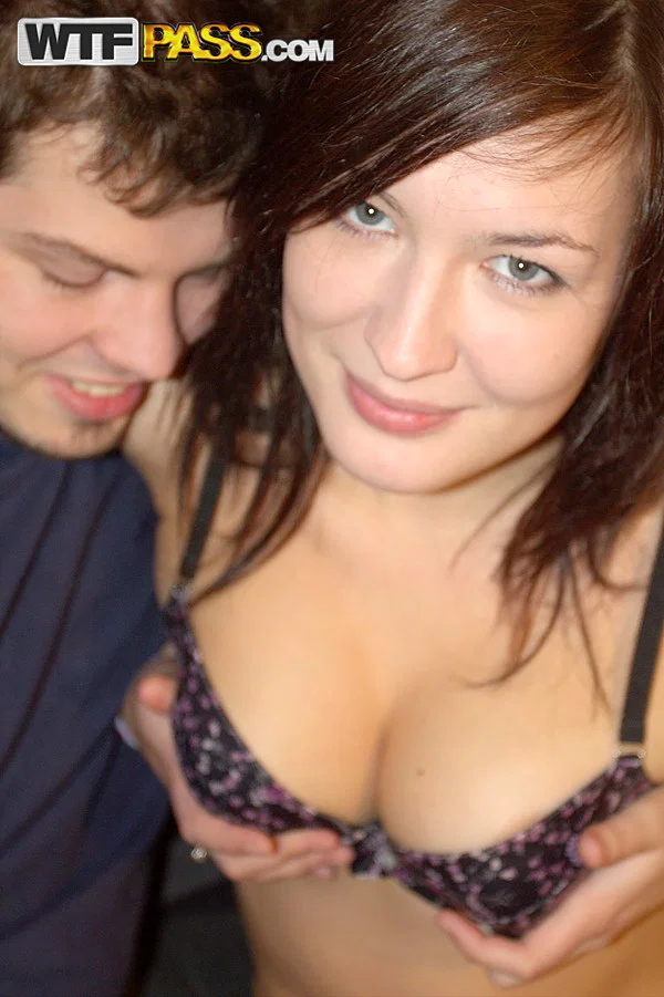 Brunette amateur holds her boobs while sucking cock after fucking  - Homemade, Amateur, Hardcore, Ass Fucking, Reality, Cumshot, Brunette, Jeans, European, Kissing  - Photo 5