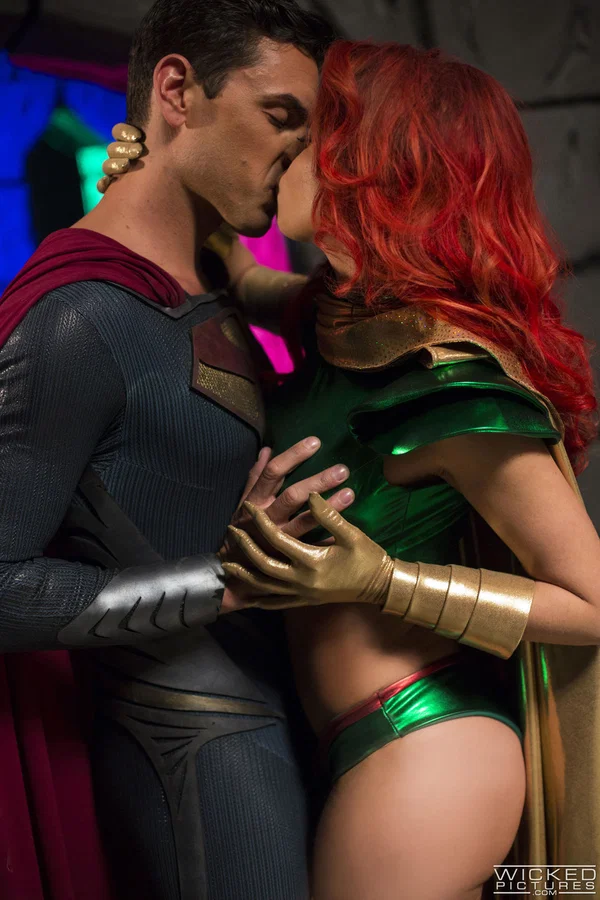 Redheaded pornstar in a hero costume Britney Amber gives an amazing blowjob  - Cosplay, MILF, Big Tits, Pornstar, Redhead, Shorts, Big Cock, Kissing, High Heels, Blowjob  - Photo 7