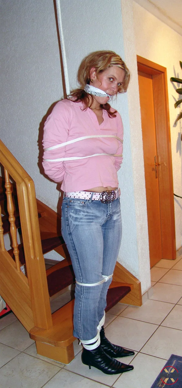 Clothed girl Blonde Lea is cleave gagged while bound with rope  - Bondage, Jeans, Clothed, Non Nude, BDSM, Redhead, High Heels  - Photo 8