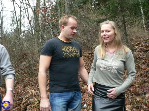 Sexy amateur MILF Moira gets facialed by two blonde guys in the forest  - Public, Outdoor, Mature, MILF, Amateur, Blowjob, Big Tits, European, Bikini, Pussy  - Photo 2