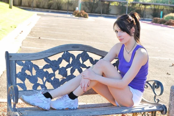 Teen exhibitionist Aiden gets totally naked while working out in public  - Sports, Teen, Outdoor, Babe, Shorts, Pussy, Brunette, Tiny Tits, Shaved, Cute  - Photo 1