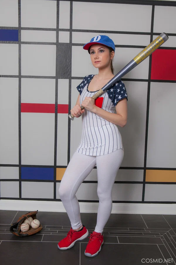 Busty girl Scarlett Jo takes off her baseball uniform to model naked in a cap  - Sports, Dildo, Big Tits, Amateur, Ass, Panties, Shaved, Clothed, Spreading, Legs  - Photo 2
