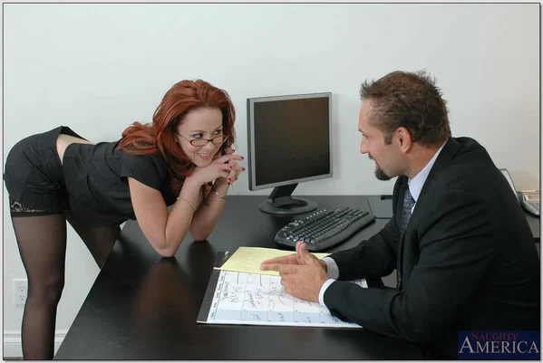 Nasty redhead Trinity Post gets her tight ass fucked hardcore in office  - Ass Fucking, Anal, Office, Cum In Mouth, Cumshot, Glasses, Hardcore, Blowjob, Facial, Stockings  - Photo 1