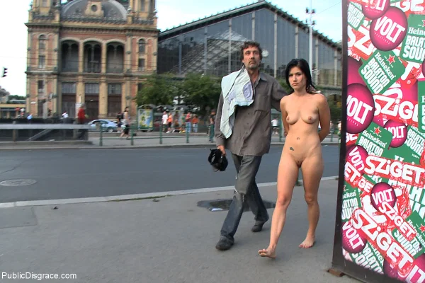 Amateur chick Lucy Bell is left handcuffed and naked on a public sidewalk  - Public, BDSM, Bondage, Outdoor, Ass, Skirt, Natural Tits, Non Nude, Upskirt, Clothed  - Photo 15