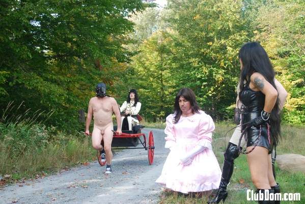 Playful femdoms train sissy slaves at the Dietrich's slave farm  - Femdom, Farm, Boots, BDSM, Outdoor, Threesome, Fetish, Bondage, MILF, Sexy  - Photo 5
