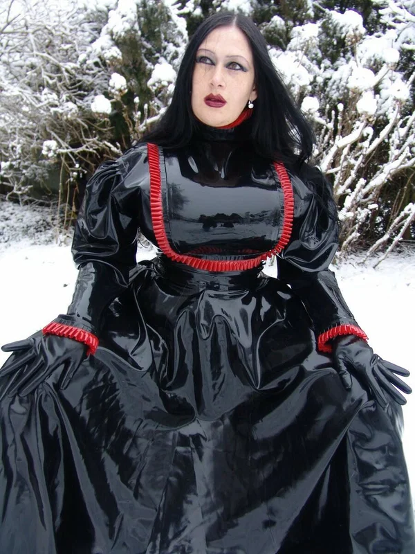 Goth woman Lady Angelina models a black latex dress on snow-covered ground  - Fetish, Latex, MILF, Clothed, Outdoor, Non Nude, Brunette  - Photo 11