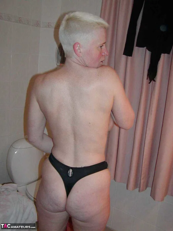 Older blonde woman Tiffany Pearl gets dressed after taking a bath  - Mature, Short Hair, Bath, Saggy Tits, Lingerie, Natural Tits, Leather, Big Tits, Tattoo, Panties  - Photo 8