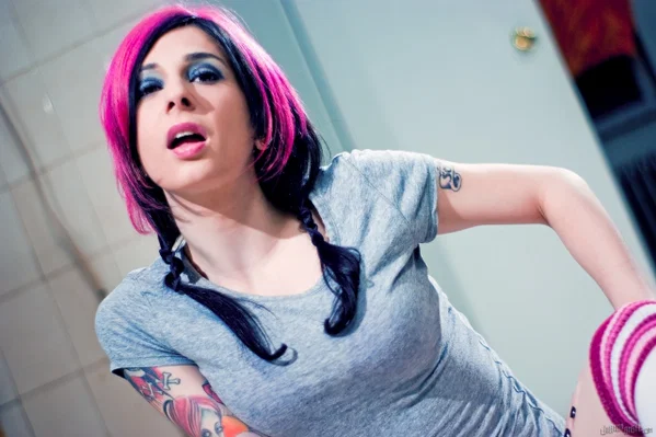 Solo model with dyed hair Joanna Angel finger spreads her bush in OTK socks  - MILF, Arab, Tattoo, Socks, Spreading, Hairy, Face, Ass, Clothed, Lingerie  - Photo 3