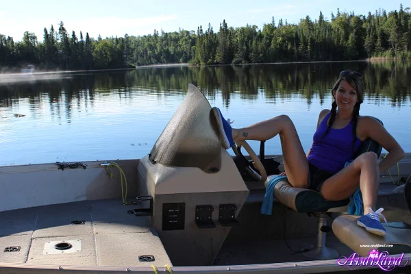Young girl Andi Land unveils her small tits and pussy while on a boat  - Amateur, Shorts, Cute, Outdoor, Undressing, Natural Tits, Pigtails, Skinny, Tiny Tits, Teen  - Photo 4