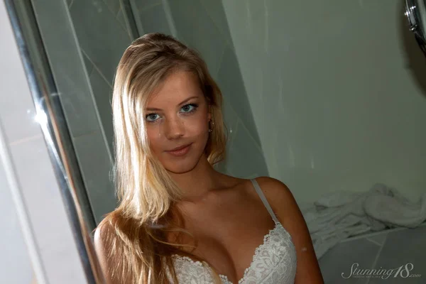 Barely legal blonde Barbara D uncups her perky boobs in yoga pants  - Teen, Cute, Model, Bath, Undressing, Panties, Solo, Lingerie, Face, Close Up  - Photo 2