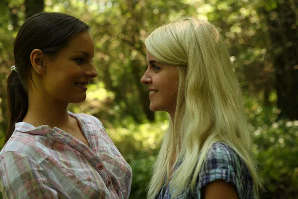 Young girls Danielka and Gloria have lesbian sex on a riverbank in the woods  - Amateur, Teen, Kissing, Outdoor, Lesbian, Reality, Blonde, Cute  - Photo 2