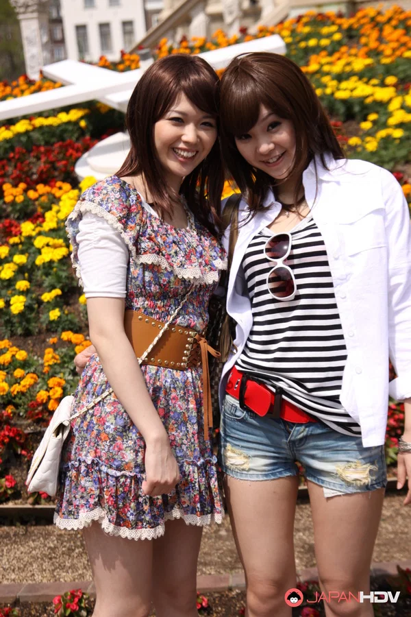 Japanese lesbians Rimu Endo & Ueno Misaki show bare legs while taking a stroll  - Japanese, Public, Reality, Asian, Non Nude, Lesbian, Skirt, Shorts, Brunette, High Heels  - Photo 9