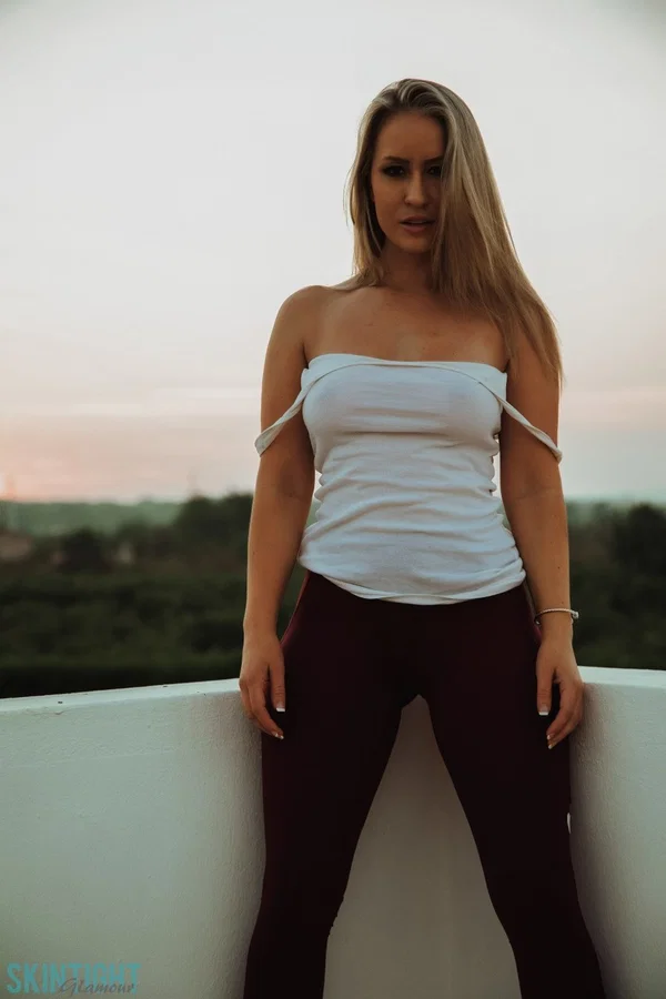 Blonde chick Candice Collyer doffs black leggings to get naked on a balcony  - MILF, Yoga Pants, Outdoor, Big Tits, Clothed, Natural Tits, Panties, Beautiful, Blonde, Ass  - Photo 5