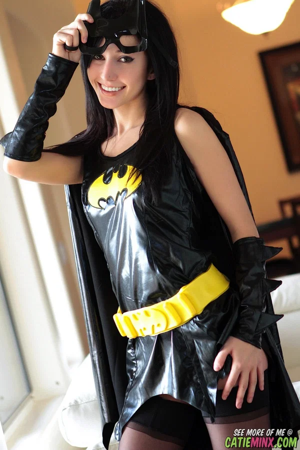 Dark haired chick Catie Minx takes off a Batman suit to model in the nude  - Cosplay, Teen, Babe, Brunette, Amateur, Stockings, Boots, Clothed, Pussy, Tiny Tits  - Photo 3